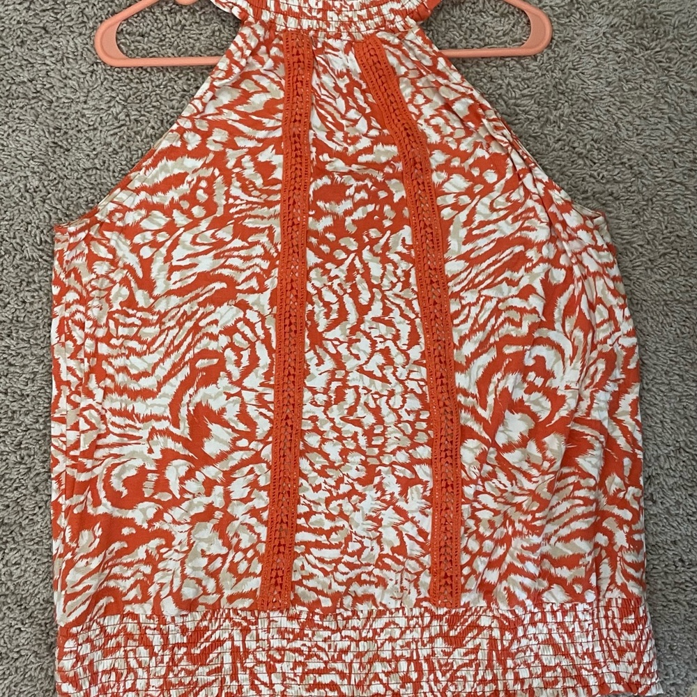 Orange and white halter top XL by fever with elastic waste NWT